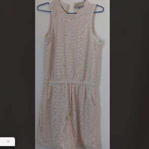 DEX Off White Knit Mini Dress Crochet Hollow Out Sleeveless Tank Size M